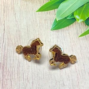 Brown Running Horse Druzy Stone Stud Earrings
